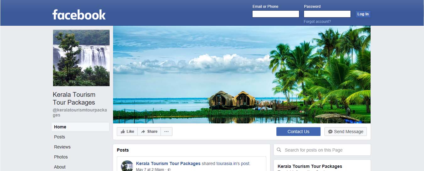 kerala tourism tour packages on facebook
